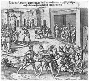 Capture, trial and execution of Diego de Almagro by order of Francisco Pizarro by Theodore de Bry