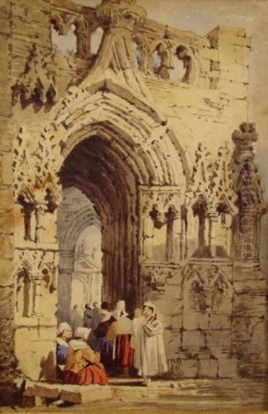 Figures Gathered Beneath The Porch Of An Ecclesiasticalbuilding - view 1