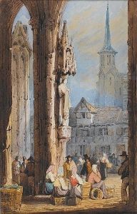 Figures In A Town Square by Samuel Prout