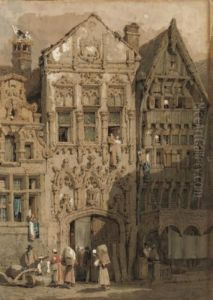 A Dutch Street Scene by Samuel Prout