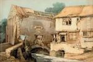 Anglers Fishing Before A Derelict Watermill Anglers Fishing Before A Derelict Watermill