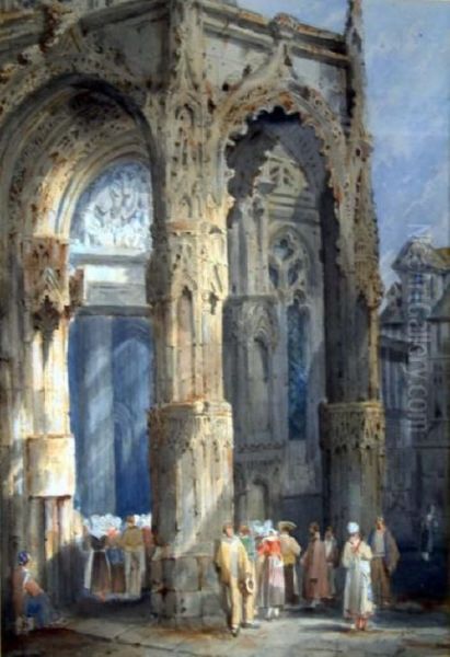Figures At A Cathedral Entrance - view 1