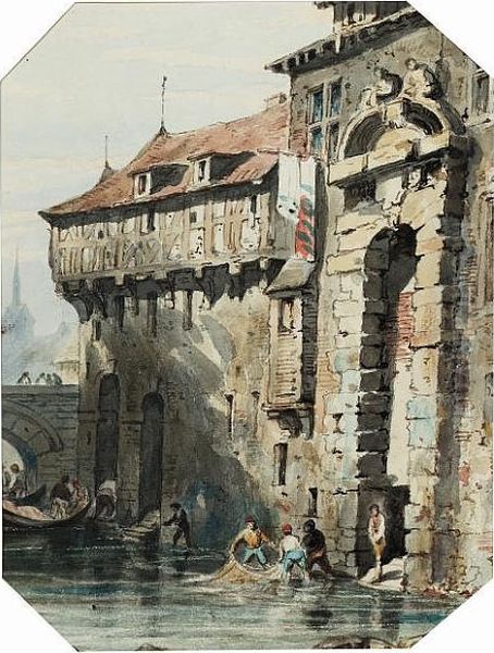 Fishermen Drawing Their Nets Outside A Portuguese Religious House, Venice. - view 1
