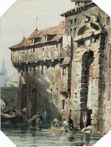 Fishermen Drawing Their Nets Outside A Portuguese Religious House, Venice.