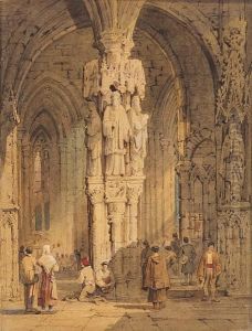 Figures In A Church Interior. by Samuel Prout