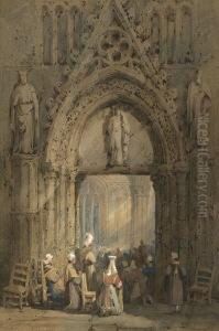 Glaubige In Einer Gotischen
Kirche by Samuel Prout