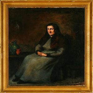 An Sitting Elderly Wife With A Black Head Scarf