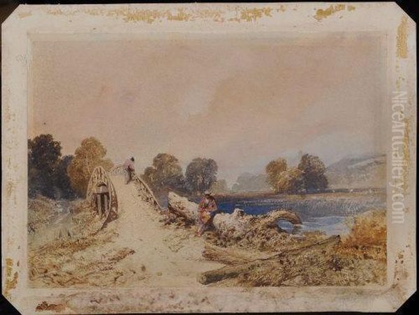 A Rustic Bridge With Two Figures - view 1