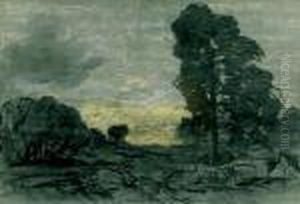 Arbres Et Rochers, Paysage En Foret De Fontainebleau by Theodore Rousseau