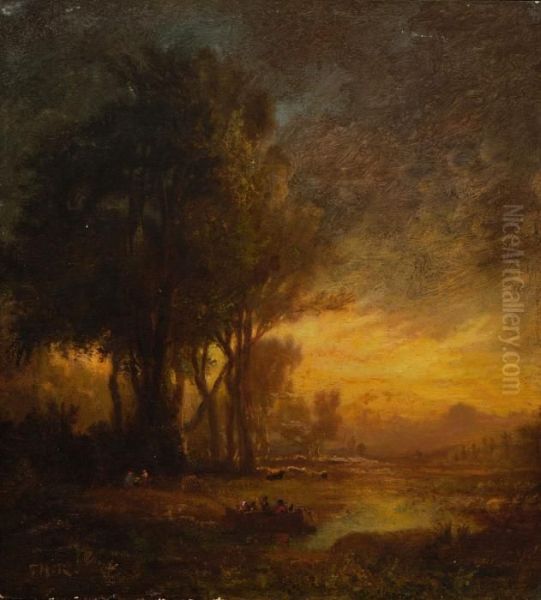 Flusslandschaft Im Abendlicht. - view 1