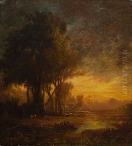 Flusslandschaft Im Abendlicht. by Theodore Rousseau