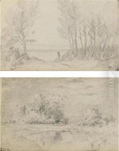 Paysage A La Mare And Chemin A Travers Les Arbres: A Pair Of Drawings