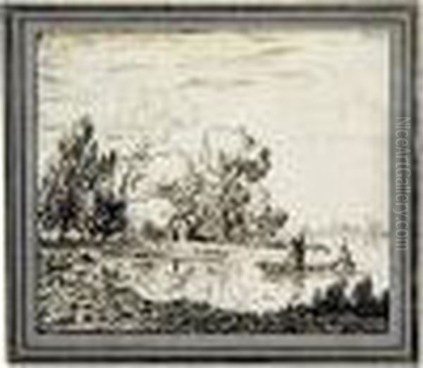 Deux Personnages En Barque Dans Un Paysage - view 1