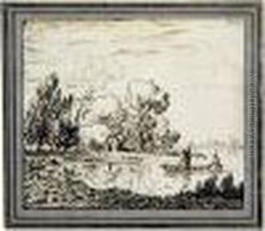 Deux Personnages En Barque Dans Un Paysage