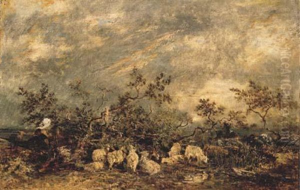 Soleil Couchant Dans La Plaine De Barbizon - view 1