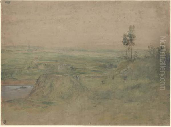 A Cliff Overlooking A Small Village Along A River Near Meudon - view 1