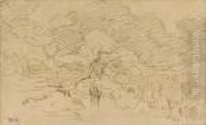 A Donkey At A Watering Hole by Theodore Rousseau