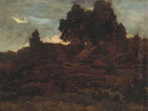 Soleil Couchant Sur Les Sables Du Jean De Paris by Theodore Rousseau