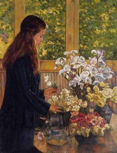 Young Girl with a Vase of Flowers