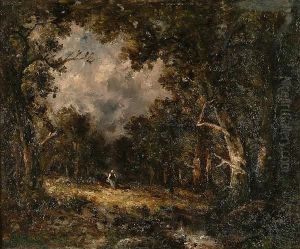 A Figure Walking Across A Clearing by Theodore Rousseau