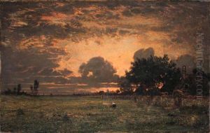 Sunset Over The Plain Of Barbizon by Theodore Rousseau