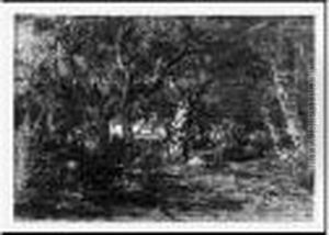 Sous-bois Fusain Rehausse De Gouache. Porte Le Timbre Des Initiales En Bas A Droite by Theodore Rousseau