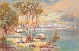 Figures And A Goat Beside The 
Edge Of A Lake; And Figures In Arowing Boat Beside The Shore