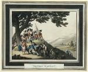 Two Aquatints By Schutz, Later Hand Coloured, Soldiers Marching And Soldiers Cooking