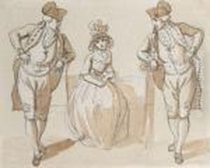 A Young Lady With Two Beaux by Paul Sandby