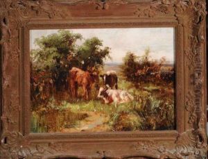 Three Calves By A Pool