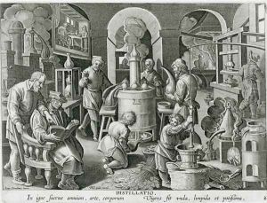 Distillation, boiling water to purify it, engraved by Philip Galle 1537-1612 2 by Giovanni Stradano