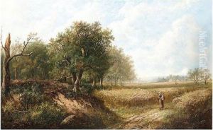Walking Through The Fields, Signed, Oil On Canvas, 58.5 X 91 Cm.; 23 X 36 In by Joseph Thors