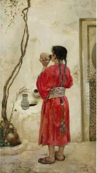 Rysselbergue : Jeune Fille Buvant Devantla Fontaine - view 1