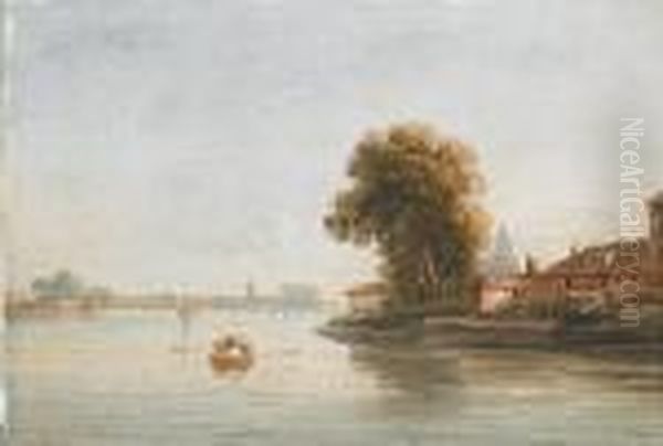 The River Thames At Battersea With St Mary's Church In The Distance - view 1