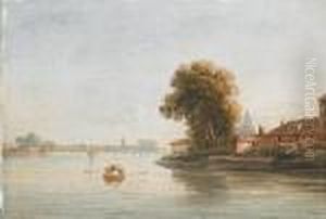 The River Thames At Battersea With St Mary's Church In The Distance