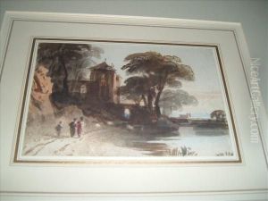 Figures Near Ariverside House by John Varley