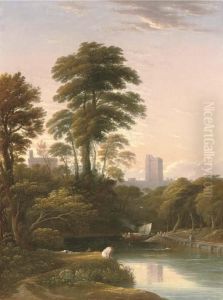 The Bank Of The Thames With Figures In The Foreground And Windsorcastle Beyond