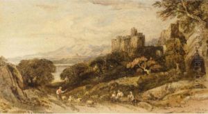 Shepherd On A Path Near A Castle by John Varley