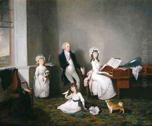 John Richard Comyns of Hylands Essex with his daughters by John Greenwood