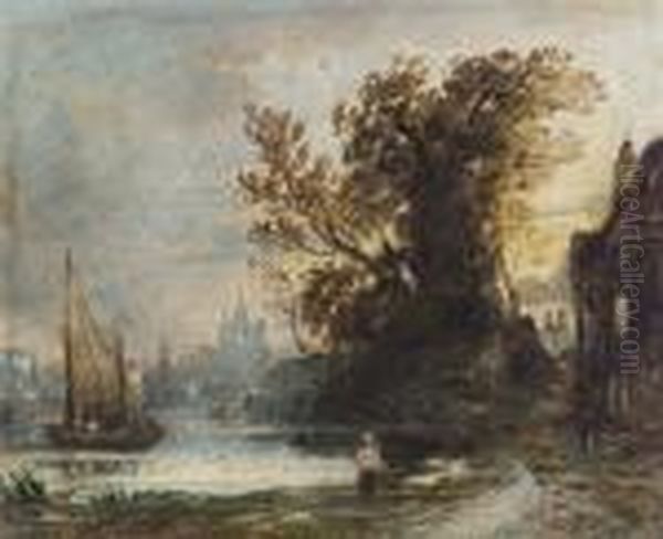 The Thames At Chiswick With The Church Of St. Nicholas On The Horizon - view 1