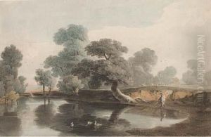 A Shepherd By A Tree-lined Pond by John Varley