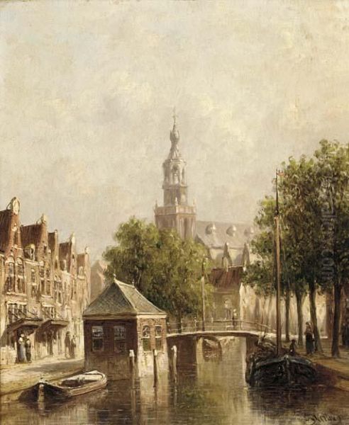 Barges On A Canal With A Church Beyond - view 1
