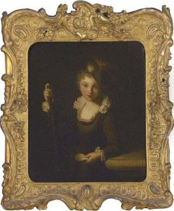 Portrait Of A Girl, Half-length, Holding A Staff And A Shell, In An Ornamental Costume Portrait Of A Girl, Half-length, Holding A Staff And A Shell, In An Ornamental Costume