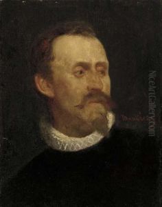 Portrait Of A Man, Bust-length, In A Black Doublet And Lace Collar by Mihaly Munkacsy