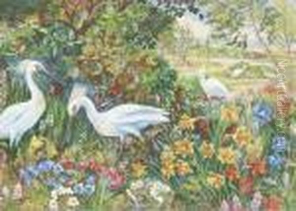 Cranes In An Exotic Garden - view 1