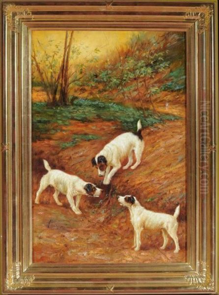 Three Terriers At A Rabbit Hole - view 1