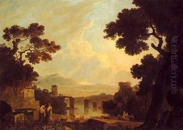 A Capriccio Landscape With The Temple Of The Sibyl At Tivoli And The Broken Bridge At Narni by Richard Wilson