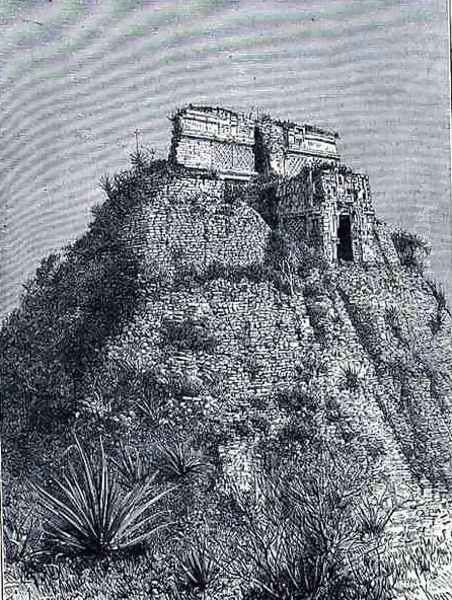 The Dwarf's House at Uxmal, from The Ancient Cities of the New World, by Claude-Joseph-Desire Charnay, engraved by A. Kohl, pub. 1887 - view 1