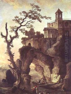 Architectural Ruins in a Rocky Landscape by Hubert Robert