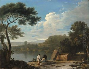 Lake Avernus with Figures in the Foreground and the Temple of Apollo beyond by Richard Wilson